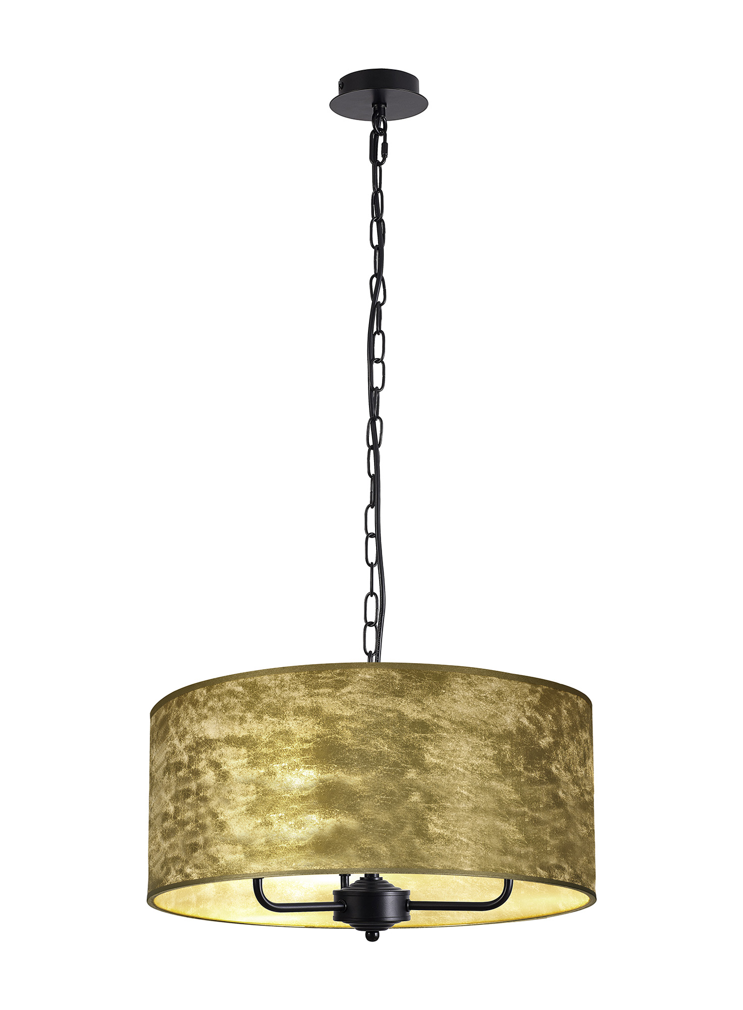 DK1041  Banyan 50cm 3 Light Pendant Matt Black, Gold Leaf